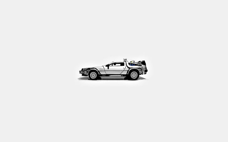 white coupe, Back to the Future, DeLorean, simple background