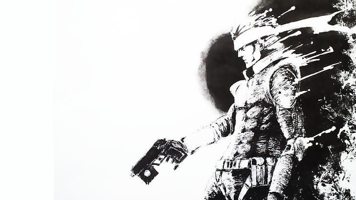 Metal Gear Solid BW White Sketch Drawing HD, video games, HD wallpaper