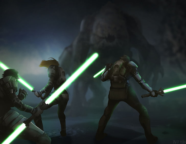 HD wallpaper: four green laser swords, monster, Star Wars, knights, the Jedi  | Wallpaper Flare