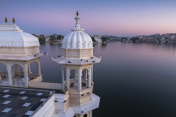 lake, India, panorama, Palace, Rajasthan, Udaipur, dome, architecture, HD wallpaper