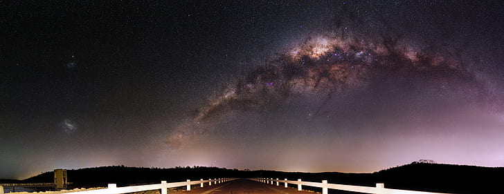 nebula over white and brown bridge during night time, western australia, western australia, HD wallpaper