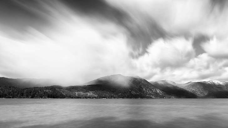 rock formation under clouds, Cle Elum Lake, nature, long exposure, HD wallpaper
