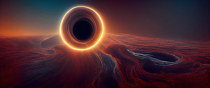 ultrawide, artwork, event horizon, black holes, Midjourney AI, HD wallpaper
