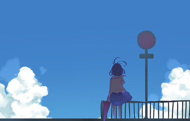 anime girls, school uniform, sky, real people, nature, blue