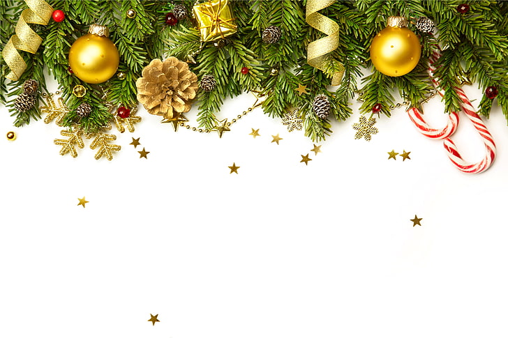 green Christmas decors, decoration, balls, tree, New Year, Merry