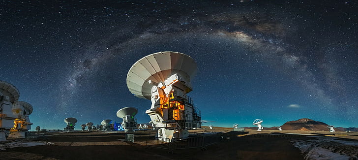 photography landscape nature alma observatory atacama desert milky way astronomy starry night galaxy long exposure technology chile