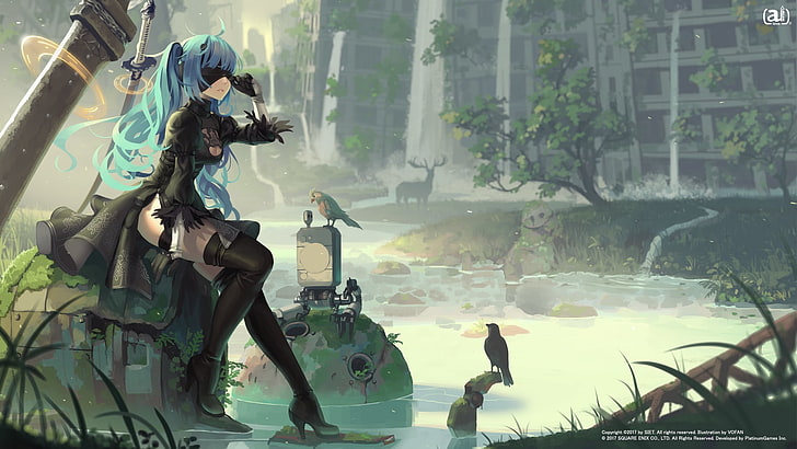 blue haired female character, video games, NieR, Nier: Automata, HD wallpaper