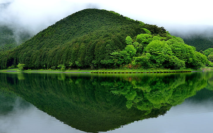 Japan Reflection Green Mountain-Nature HD Wallpape.., water, green color, HD wallpaper
