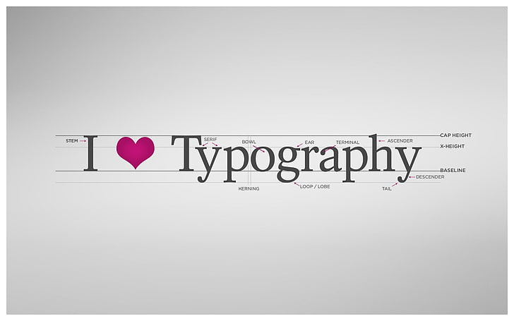 I Love Typography text, simple, artwork, white, digital art, simple background