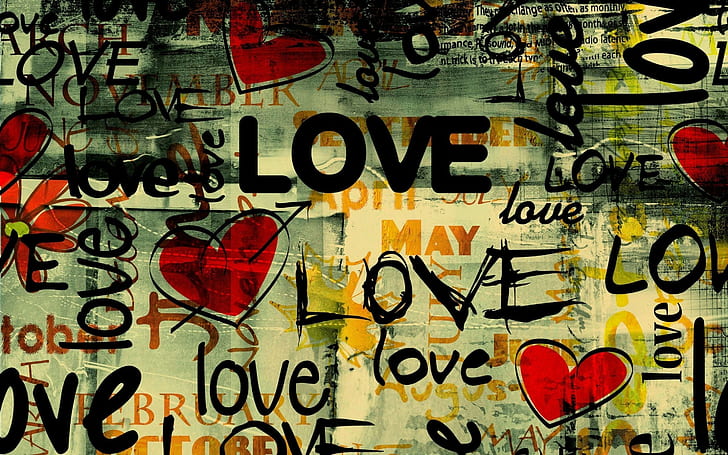 graffiti, typography, love, heart, HD wallpaper