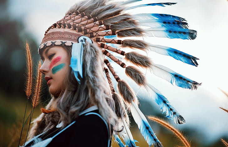 Women, Native American, Feather, Girl, Woman, HD wallpaper