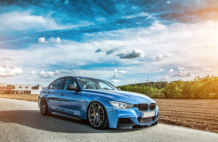 blue BMW F30 sedan, 335i, tuning, stance, car, land Vehicle, sports Car, HD wallpaper