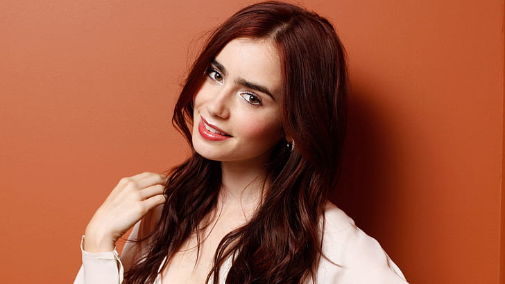 Lily Collins, actress, celebrity, brunette, women, redhead
