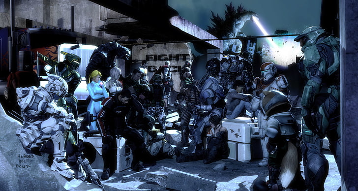 group of game characters wallpaper, Halo, Dead Space, Lightning