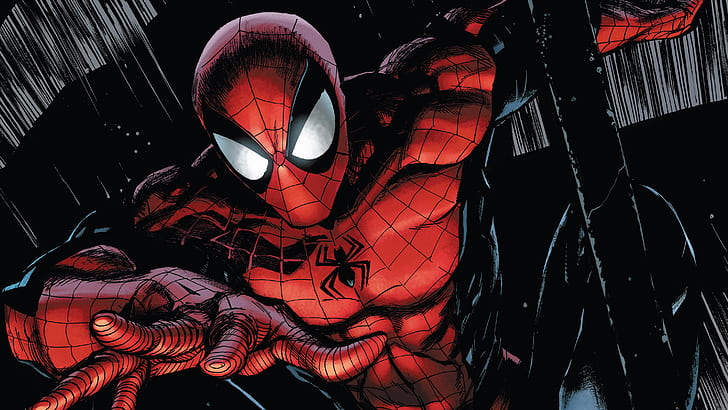 Marvel Comics, Spider-Man, comic art, superhero, red, mask