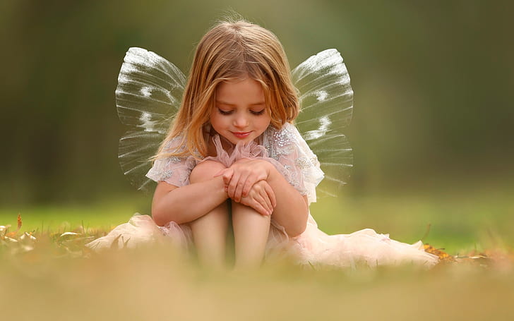 Cute Little Fairy, little girl, wings, HD wallpaper