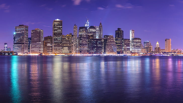 4K, Cityscape, East River, New York City, Nightscape, architecture, HD wallpaper