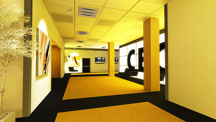 Mirror's Edge, screen shot, video games, simple, yellow, architecture