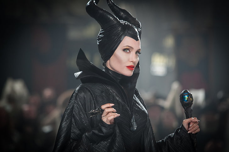 Angelina Jolie as Maleficent, Action, Red, Fantasy, Green, Black, HD wallpaper