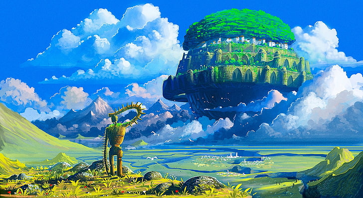 anime, Castle In The Sky, Floating Island, robot, Studio Ghibli, HD wallpaper