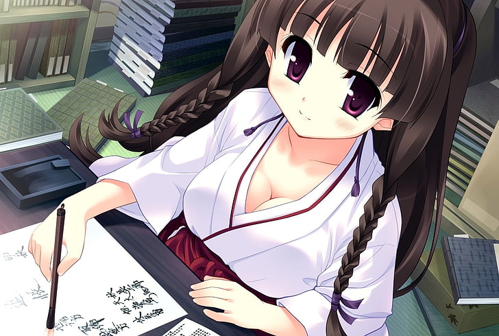 HD wallpaper: anime, bookcase, clothes, girls, japanese, kanji, kimono,  write | Wallpaper Flare
