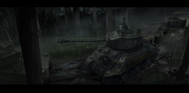 anime, anime girls, Girls und Panzer, M4 Sherman Fury, tank, HD wallpaper