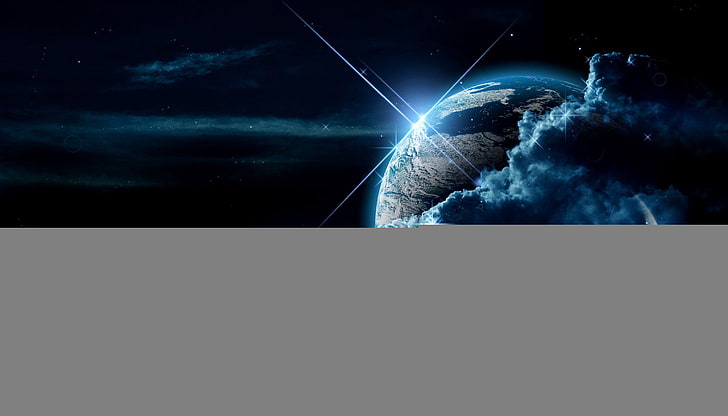 blue planet illustration, clouds, light, star, space, astronomy