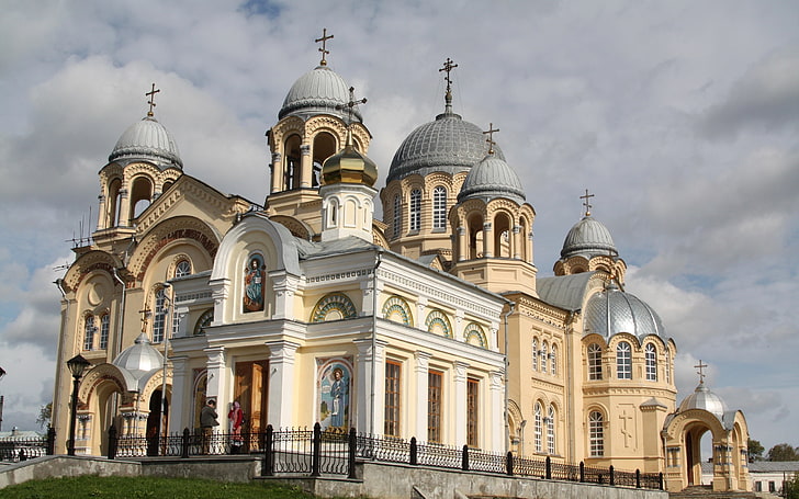 white and brown cathedral, temple, dome, white stone, architecture