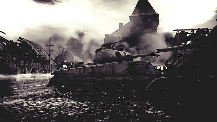 War Thunder, tank, M4 Sherman, building exterior, smoke - physical structure