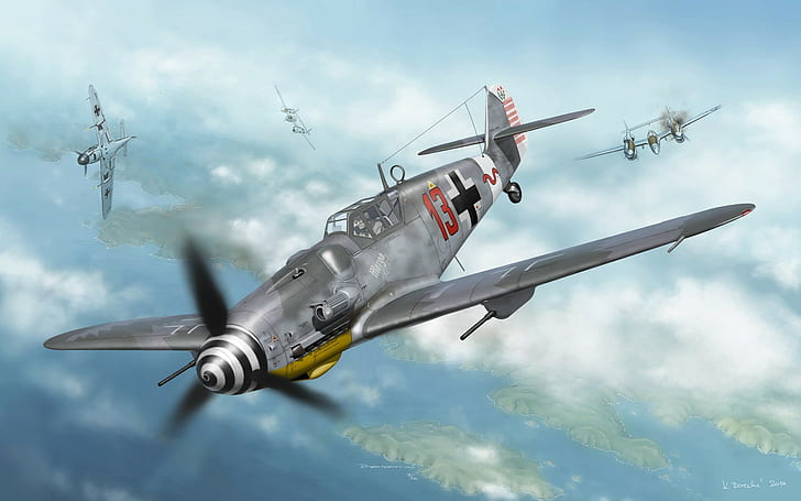 Messerschmitt, Messerschmitt Bf-109, Luftwaffe, artwork, military aircraft, HD wallpaper
