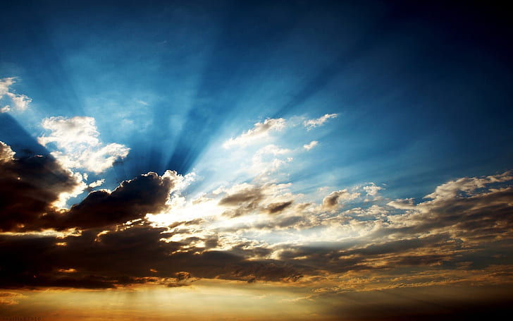 Clouds with sun rays, HD wallpaper