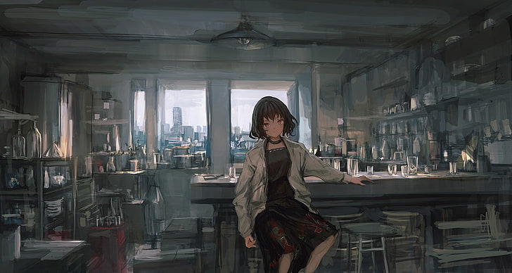 THE-LM7, laboratories, original characters, one person, three quarter length, HD wallpaper