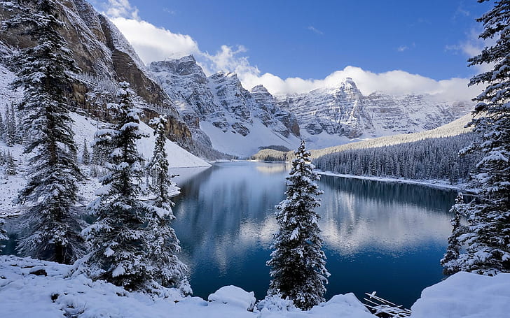 Moraine Lake in Winter Canada, nature and landscape, HD wallpaper