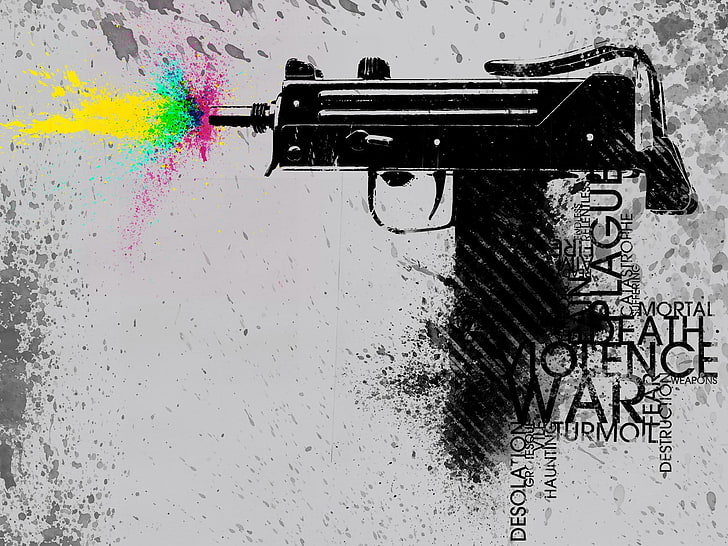 black Micro Uzi sub-machine gun illustration, color, vector, Weapons