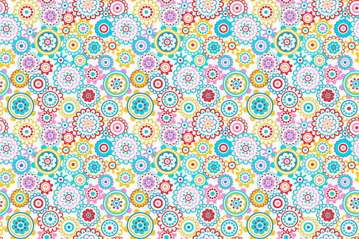 multicolored floral mandala wallpaper, circles, flowers, pattern