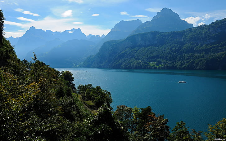 Beautiful Mountain Lake, spring, summer, water, landscape, forest, HD wallpaper