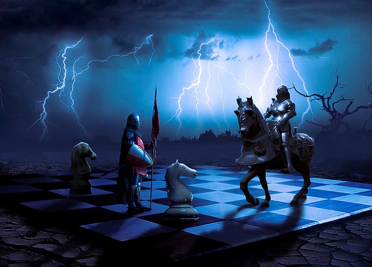 knight, chess, chess knight, lightning