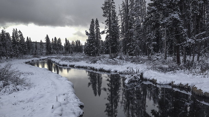 body of water, Yellowstone National Park, USA, winter, river, HD wallpaper