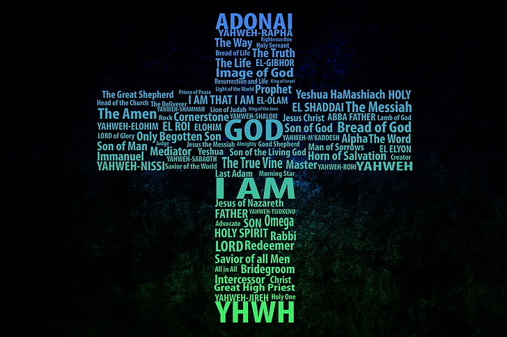 Adonai text, Jesus Christ, Yahweh, God, cross, Christ the Redeemer