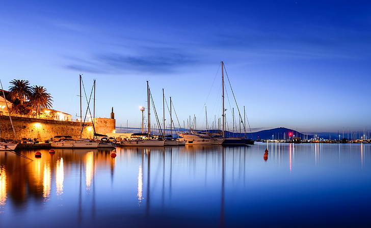 white boats on dock near the building during daytime, alghero, alghero, HD wallpaper