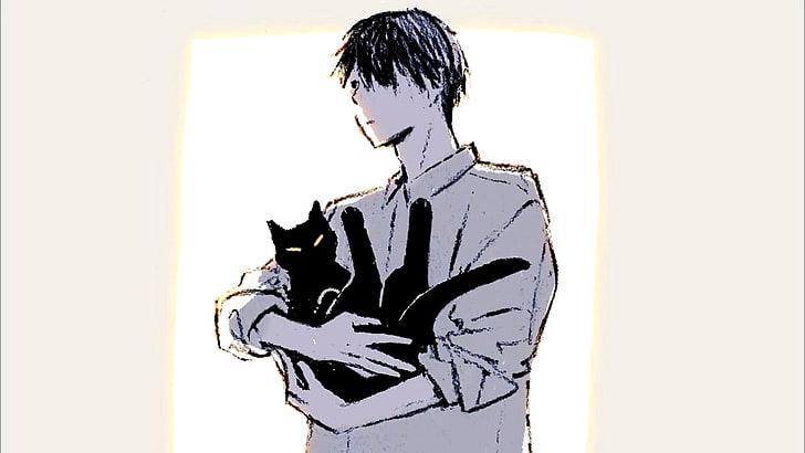 HD wallpaper: anime art, anime boy, anime guy, cat, back cat, one person |  Wallpaper Flare