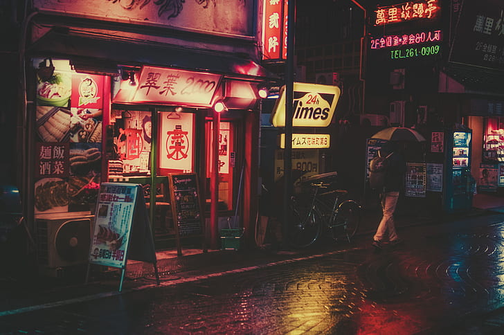 Japan, night, city, neon, people, Masashi Wakui, Asia, urban, HD wallpaper