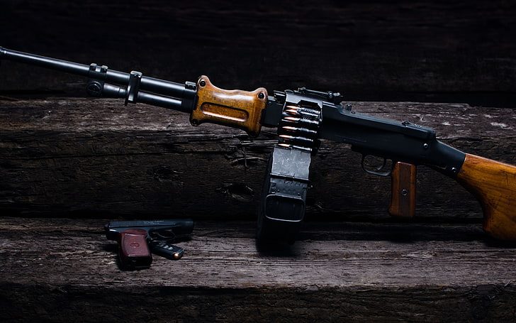 RPD Machine Gun, black and brown rifle, War & Army, weapon