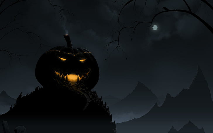 Spooky Halloween Pumpkin, pumpkins, dark, nature and landscapes