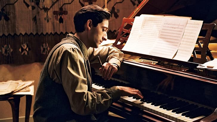 Adrien Brody, The Pianist, piano, grand piano, sheet music, HD wallpaper