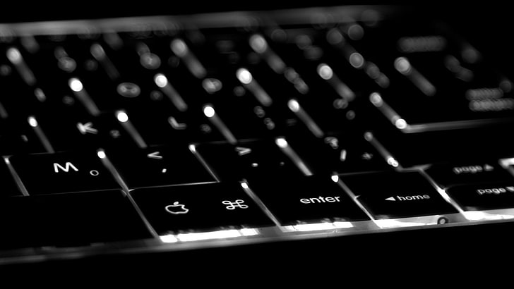 MacBook Pro keyboard, bw, backlit, letters, press, computer Keyboard, HD wallpaper