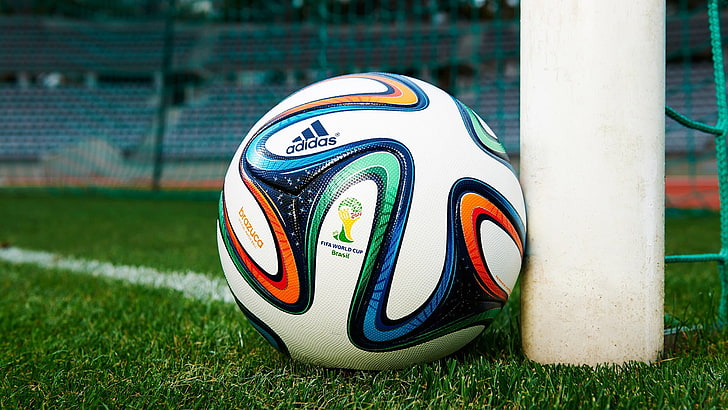 multicolored adidas soccer ball, FIFA World Cup, Brazuca, balls