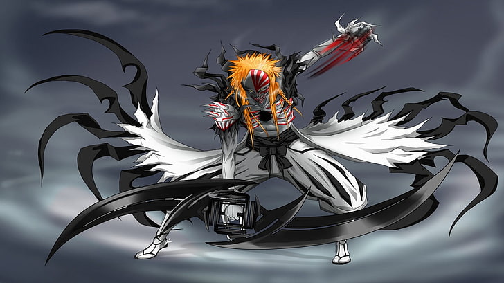 Bleach anime-themed character illustration, Kurosaki Ichigo, Hollow