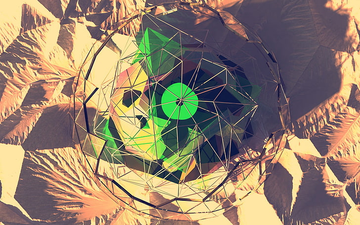 green and yellow flower decor, Cinema 4D, Photoshop, abstract