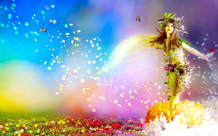 Fantasy, Women, Flower, Garden, Magical, Pastel, Rose, motion, HD wallpaper